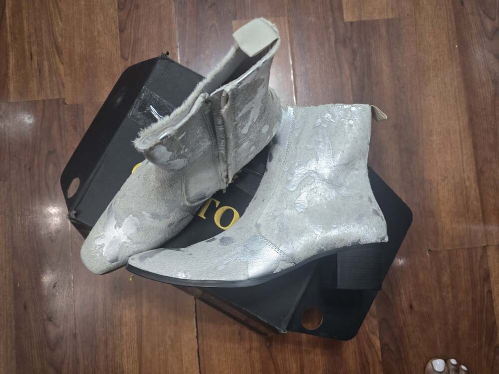 OSSTONE Silver Leather Chelsea Horse Hair Dress Boots Zipper-up MEN Retro READ - Picture 9 of 12
